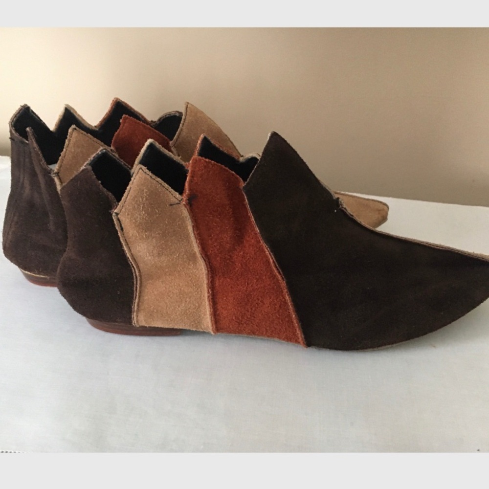 Vintage Mod Suede Tri Colour Pixie Boots Ankle Boots Slippers